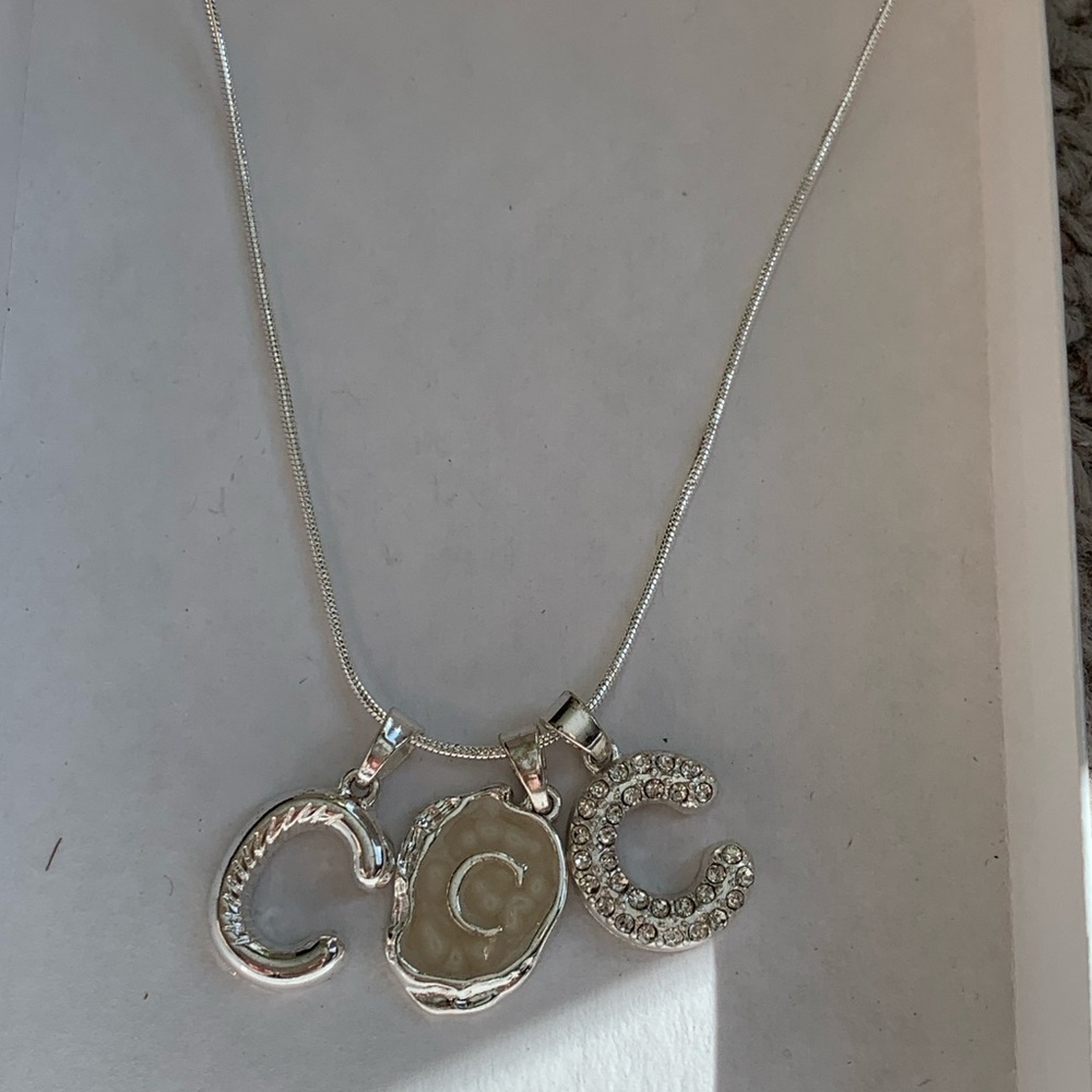 Triple Letter C Initial Charm Necklace Silver Tone - Picture 4 of 7